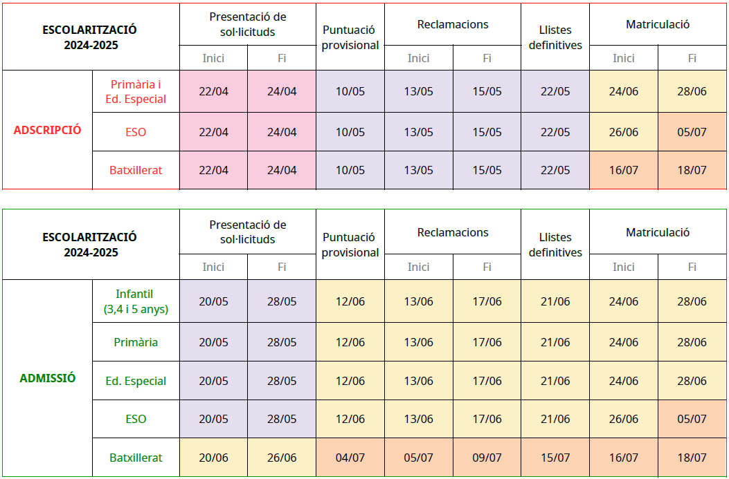 Calendari d’escolarització als centres
